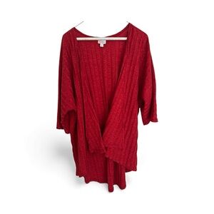 This is a LuLaRoe Red Open Front Tunic Kimono Cardigan.